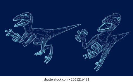 Contour set aggressive dinosaur tyrannosaurus rex with open mouth