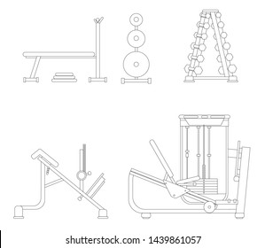 Contour Set of simulators for the gym - bench press, load for rod, hyperextension, cardio, exercise for the legs.