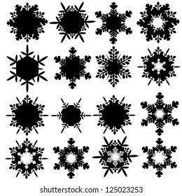 Contour set of snowflakes. Black and white illustration