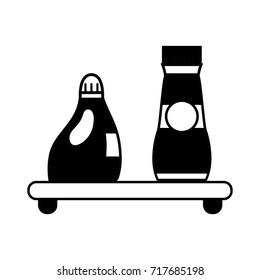 contour shelf with softener and detergent liquid bottle