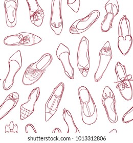Contour shoes seamless pattern. Vector texture of footwear silhouettes.