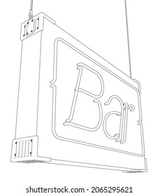 Contour of a signboard of a bar from black lines isolated on a white background. Front view. Vector illustration