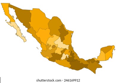 Contour silhouette border map of the Mexico. All objects are independent and fully editable 