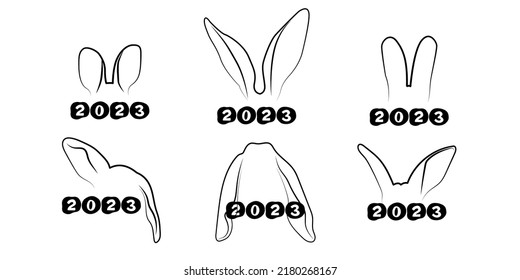 Silueta de contorno de las orejas y nariz de liebre, conejo. Pascua, 2023.