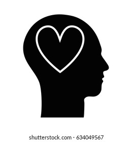 contour silhouette head with heart inside