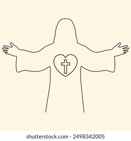 A contour silhouette of Jesus Christ with a crucifix. Vector