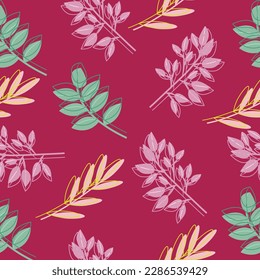 Contour and silhouette of leaves. Seamless pattern