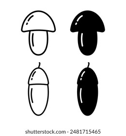 Contour and Silhouette Mushroom and Acorn. Forest autumn vegetables in minimalistic style. Logo idea