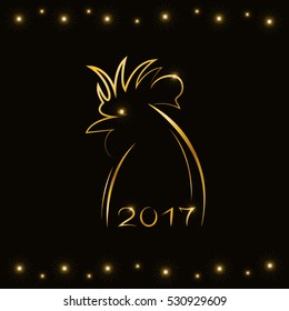 contour (silhouette) of rooster in gold color - a symbol of the year 2017