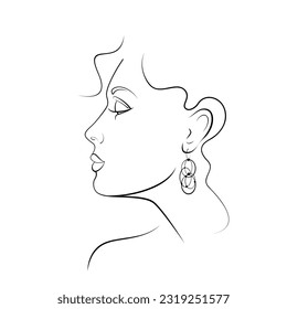 Silueta de contorno de la cara de una mujer. Resumen del perfil moderno de las mujeres en un estilo contemporáneo de moda. Imprimir para camiseta, postal, afiche