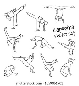 Contour silhouettes capoeira fighting. Vector set for design