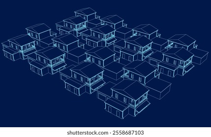 Contour of Similar Homes Drawing. Isometric view. Vector illustration