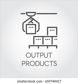 Contour simple label of output products concept. Modern equipment for factories and plants theme. Logo in linear style