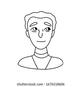 Contour sketch of the character. Human face, emotions. Vector doodle style.