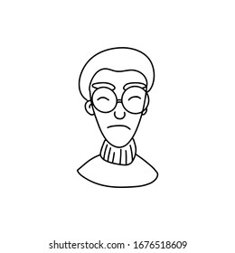 Contour sketch of the character. Human face, emotions. Vector doodle style.