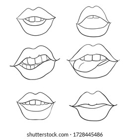 Contour Sketch Illustration Set Feminine Lips Stock Vector (Royalty ...