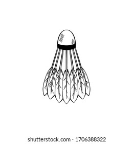 Esbozo de contorno de un lanzadera con un sombreado sobre un fondo blanco. Equipamiento para los juegos deportivos. Objeto de esquema vectorial para logotipos, iconos y su diseño.