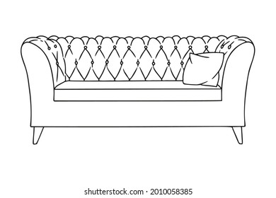Contour sketch of a sofa isolated on a white background. Vector illustration