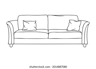 Contour-Skizze eines Sofas einzeln auf weißem Hintergrund. Vektorgrafik