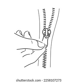 Contour sketch of a woman's hand unfastening a zipper on clothes