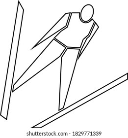 Contour of a skier is jumping from a springboard. Sportsman isolated on white background. Vector illustration.