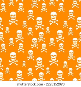 Contemplar el cráneo con huesos cruzados dibujados a mano en la cara completa con un fondo de dos tonos. El símbolo de la muerte y la inmortalidad del horror y los piratas, clanes secretos ocultos. Ilustración vectorial.