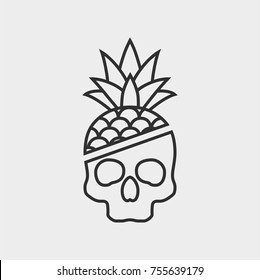 contour skull pineapple icon, logo