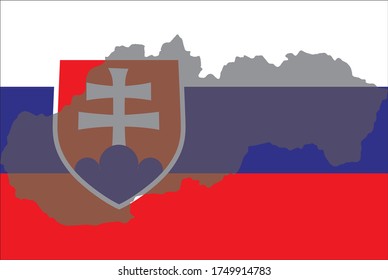 Contour of Slovakia on National flag. Сountry shape on National flag background.
