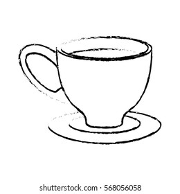 Contour small coffee cup and saucer, vector illustration