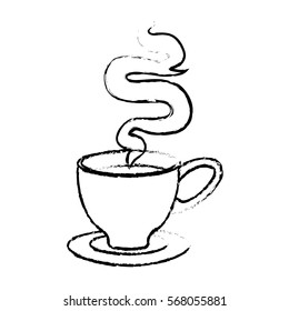 Contour small cup with steam design icon, vector illustration