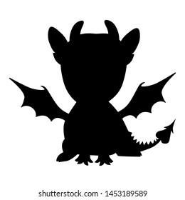 The contour of a small dragon with wings in black.