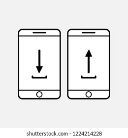 contour of the smartphone with the image of the arrow pointing up and down