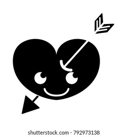 contour smile heart with arrow kawaii character