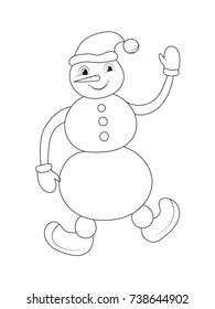 Contour snowman isolated object on white background. Vector illustration