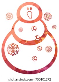Contour snowman and snowflakes a white background. Color, mosaic, sparkling. Vector clip art.