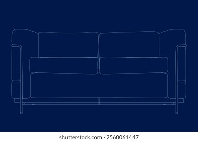 Contour sofa from blue lines. Front view. Vector illustration