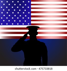 Contour soldier on a background of the American flag. Design Memorial day. 