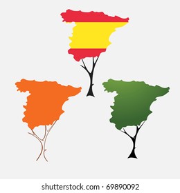 Contour of Spain in the form of tree crown