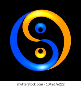 Contour sparkling Yin Yang symbol on black background, vector