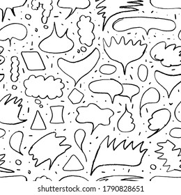 Contour speech bubble seamless pattern. Black print on white background