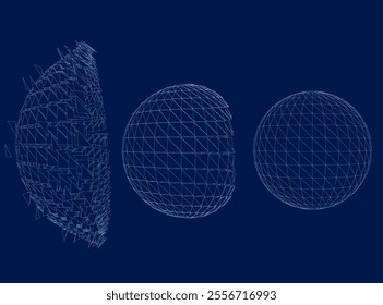 Contour of Sphere collapses from blue lines. Vector illustration