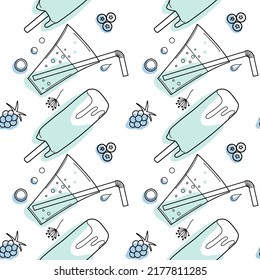 contour and spot seamless pattern, a set of summer sweets - soda, ice cream