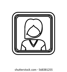 contour square border with silhouette half body woman with short hair