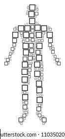 Contour square human representation. Vector contour square icons are grouped into human composition.