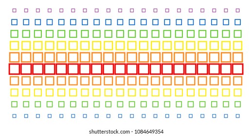 Contour Square icon spectral halftone pattern. Vector shapes organized into halftone matrix with vertical spectral gradient. Constructed for backgrounds, covers, templates and abstraction concepts.