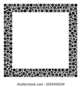 Contour Square mosaic of circle dots in different sizes and color tints. Circle elements are combined into contour square vector mosaic. Vector design concept.