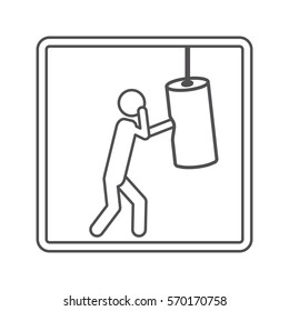 contour square shape pictogram man knocking bag weight