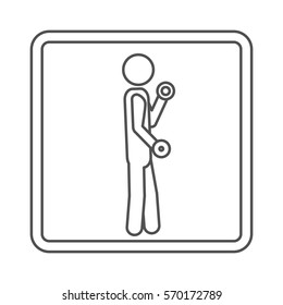 contour square shape pictogram with man lifting a dumbbell