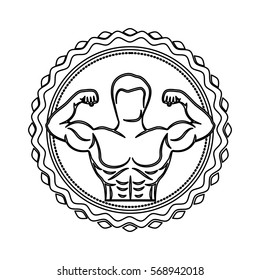 contour stamp border with half body muscle man