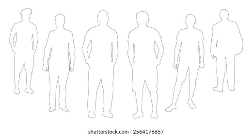 Contour of standing men. Vector illustration